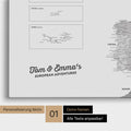 Map of Europe as a pinboard canvas in multicolor gray with personalization and name in a modern script font