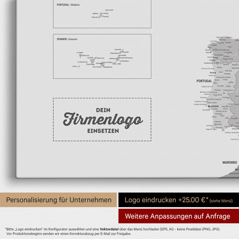 Europe map pinboard in multicolor gray with imprint of a company logo for businesses