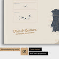 Map of Europe as a pinboard canvas in Navy Light with personalization and name in a modern script font