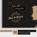 Europe map Push Pin Map in Treasure Gold with personalization as a round logo that includes a legend for already visited travel destinations in circular text