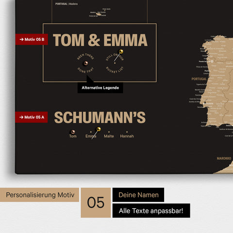 Europe map in a modern design in Treasure Gold as a Push Pin Map with personalization as a logo with a globe