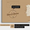 Europe map Push Pin Map in Treasure Gold with personalization as a round logo that includes a legend for already visited travel destinations in circular text
