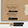 Europe map as canvas in Treasure Gold with personalization as logo with family name and legend for places already visited and still to visit