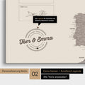 Europe map Push Pin Map in Warmgray (Brown-Gray) with personalization as a round logo, which includes a legend for already visited travel destinations in circular text
