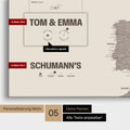 Europe map in a modern design in Warmgray (brown-gray) as a Push Pin Map with personalization as a logo with a globe