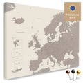 Europe map in the color Warmgray (Brown-Gray) in a modern, minimalist design as a canvas for pinning trips and places