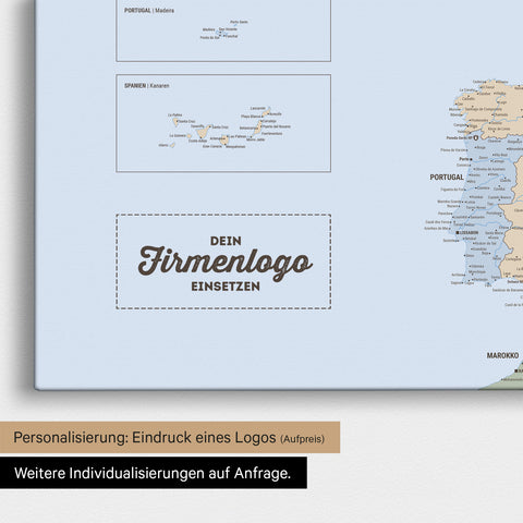 Political Europe map pinboard in multicolor atlas with impression of a company logo for businesses
