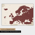 Neutrale Ausführung einer Landkarte von Europa als Poster in der Farbe Bordeaux Rot
