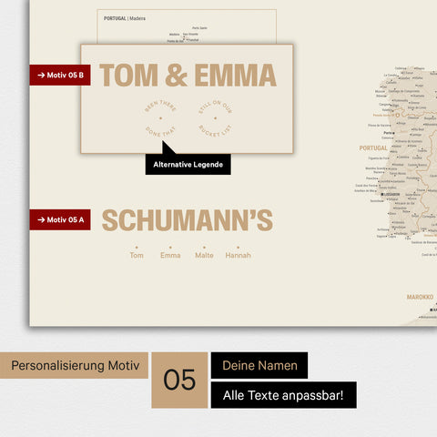 Europa Karte als Poster in Gold mit Personalisierung als Logo mit einer Weltkugel