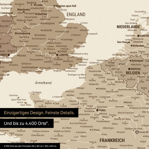 Moderne Europa Landkarte in der Farbe Multicolor Brown als Poster mit einem Ausschnitt von Italien, Kroatien und Griechenland