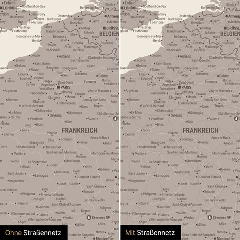 Europe Map TRAVEL® Premium Poster – Warmgray (Brown-Gray)