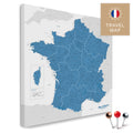 France map in blue color in a modern, minimalist design as a canvas for pinning trips and places