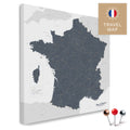 France map in the color Denim Blue in a modern, minimalist design as a canvas for pinning trips and places
