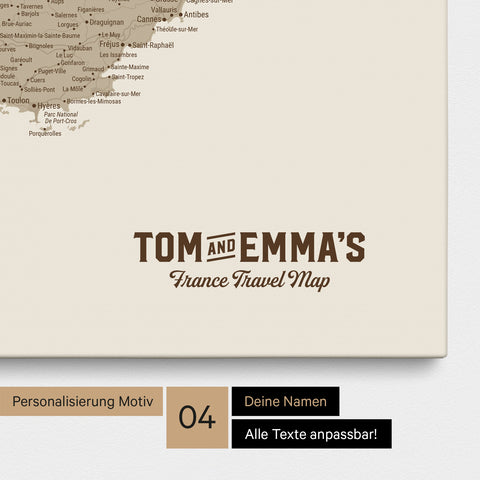 Mapa Francji TRAVEL® Canvas z pinezkami – Desert Sand