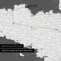 Modern France map in the color dark gray as a Push Pin Map shows a section of Brittany, where already visited travel destinations are marked with pins