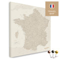 Map of France in gold color in a modern, minimalist design as a canvas for pinning trips and places