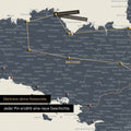 Modern France map in the color Navy Light as a Push Pin Map shows a section of Brittany, where already visited travel destinations are marked with pins
