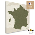 France map in the color green in a modern, minimalist design as a canvas for pinning trips and places