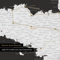 Modern France map in black and white color as Push Pin Map shows a section of Brittany, where already visited travel destinations are marked with pins