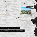 France map in black and white as a canvas for pinning shows a section of Auvergne-Rhone-Alpes with many details such as national parks, rivers, and numerous small towns and cities, some of which are marked with pins