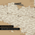 Modern France map in the color Treasure Gold as a Push Pin Map shows a section of Brittany, where already visited travel destinations are marked with pins