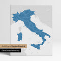 Neutral standard Version of the detailed Italy map as a pinboard canvas in blue without personalization