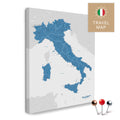 Italy map in blue color in a modern, minimalist design as a canvas for pinning trips and places