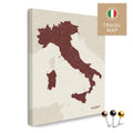Italy map in the color Bordeaux red in a modern, minimalist design as a canvas for pinning trips and places