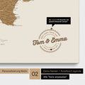 Italy map Push Pin Map in bronze with personalization as a round logo, which includes a legend for already visited travel destinations in circular text