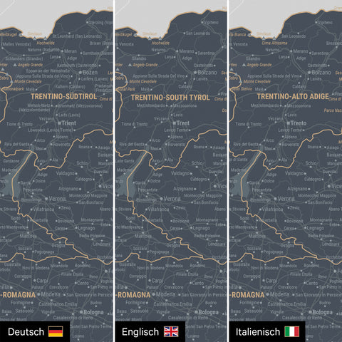 Mapa Włoch TRAVEL® Canvas z pinezkami – Denim Blue