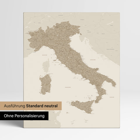 Neutral standard Version of the detailed Italy map as a pinboard canvas in beige without personalization