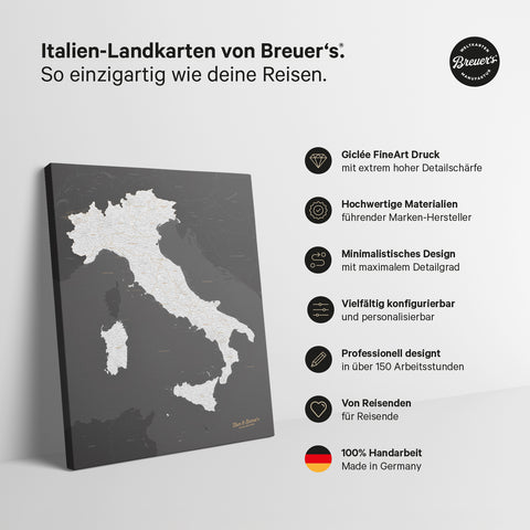 Italy Push Pin Map TRAVEL® – Dark Gray