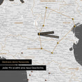 Modern Italy map in the color dark gray as a Push Pin Map shows a section of Lombardy, South Tyrol, and Veneto, where already visited travel destinations are marked with pins