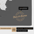 Italy map Push Pin Map in dark gray with personalization as a round logo that includes a legend for already visited travel destinations in circular text