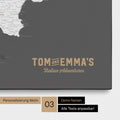 Italy map for pinning in dark gray with personalization in vintage style
