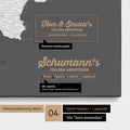 Italy map as canvas in dark gray with personalization as logo with family name and legend for places already visited and still want to visit