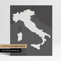 Neutral standard Version of the detailed Italy map as a pinboard canvas in dark gray without personalization