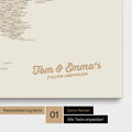 Map of Italy as a pinboard canvas in gold with personalization and name in a modern script font