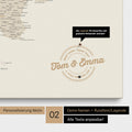 Italy map Push Pin Map in gold with personalization as a round logo that includes a legend for already visited travel destinations in circular text