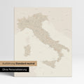 Neutral standard Version of the detailed Italy map as a pinboard canvas in gold without personalization
