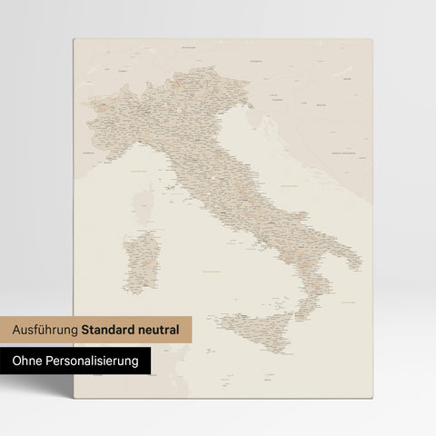 Neutral standard Version of the detailed Italy map as a pinboard canvas in gold without personalization