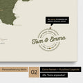 Italy map Push Pin Map in green with personalization as a round logo that includes a legend for already visited travel destinations in circular text