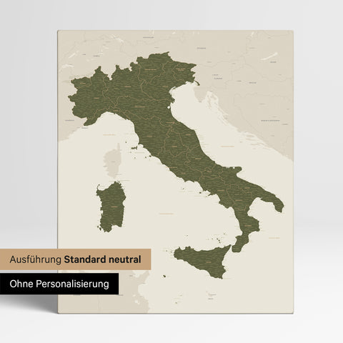 Neutral standard Version of the detailed Italy map as a pinboard canvas in green without personalization
