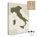 Italy map in the color green in a modern, minimalist design as a canvas for pinning trips and places