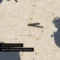 Modern Italy map in the color Hale Navy (Dark Blue Gold) as a Push Pin Map shows a section of Lombardy, South Tyrol, and Veneto, where already visited travel destinations are marked with pins