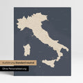 Neutral standard Version of the detailed Italy map as a pinboard canvas in Hale Navy (dark blue gold) without personalization