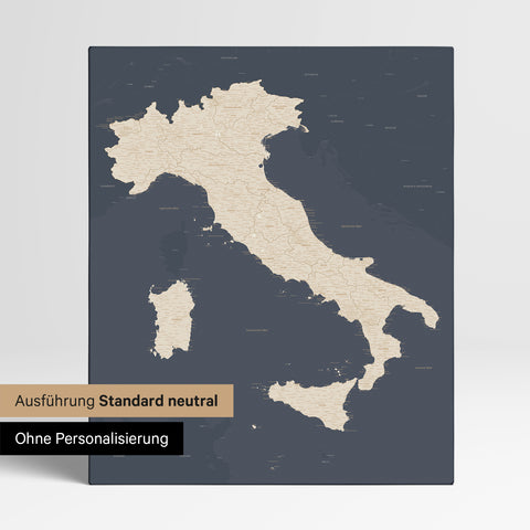 Neutral standard Version of the detailed Italy map as a pinboard canvas in Hale Navy (dark blue gold) without personalization