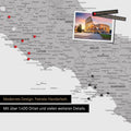 Italy map in light gray as a canvas for pinning shows a section of Rome, Abruzzo, and Campania with many details such as national parks, rivers, and numerous small towns and cities, some of which are marked with pins