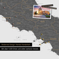 Italy map in light gray as a canvas for pinning shows a section of Rome, Abruzzo, and Campania with many details such as national parks, rivers, and numerous small towns and cities, some of which are marked with pins