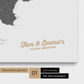 Map of Italy as a pinboard canvas in light gray with personalization and name in a modern script font